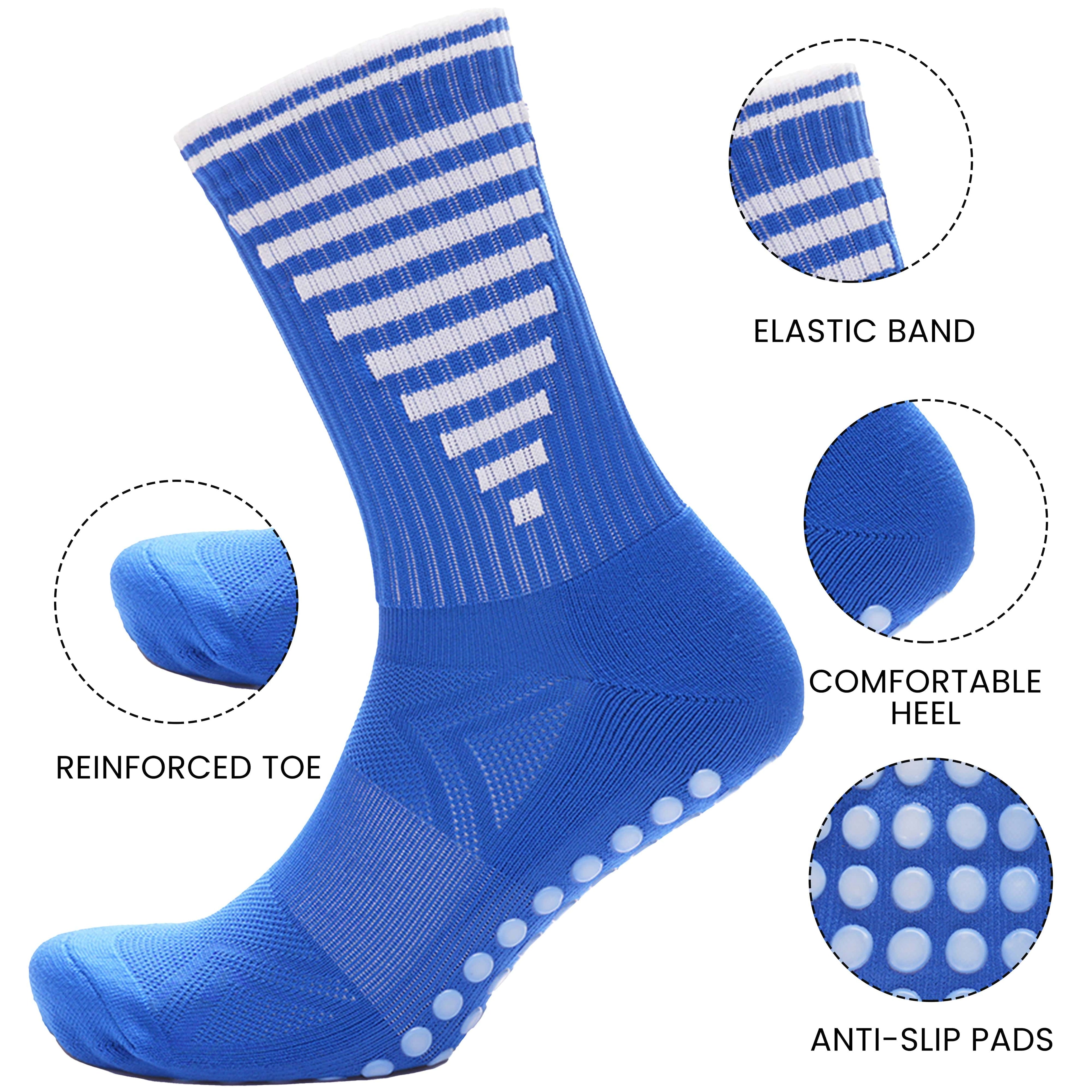 3 Pairs Blue Anti Slip Football Grip Socks for Men Sports Socks for Gym Running Yoga Trekking Hiking by Sock Stack