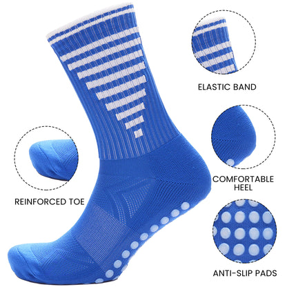 3 Pairs Blue Anti Slip Football Grip Socks for Men Sports Socks for Gym Running Yoga Trekking Hiking by Sock Stack