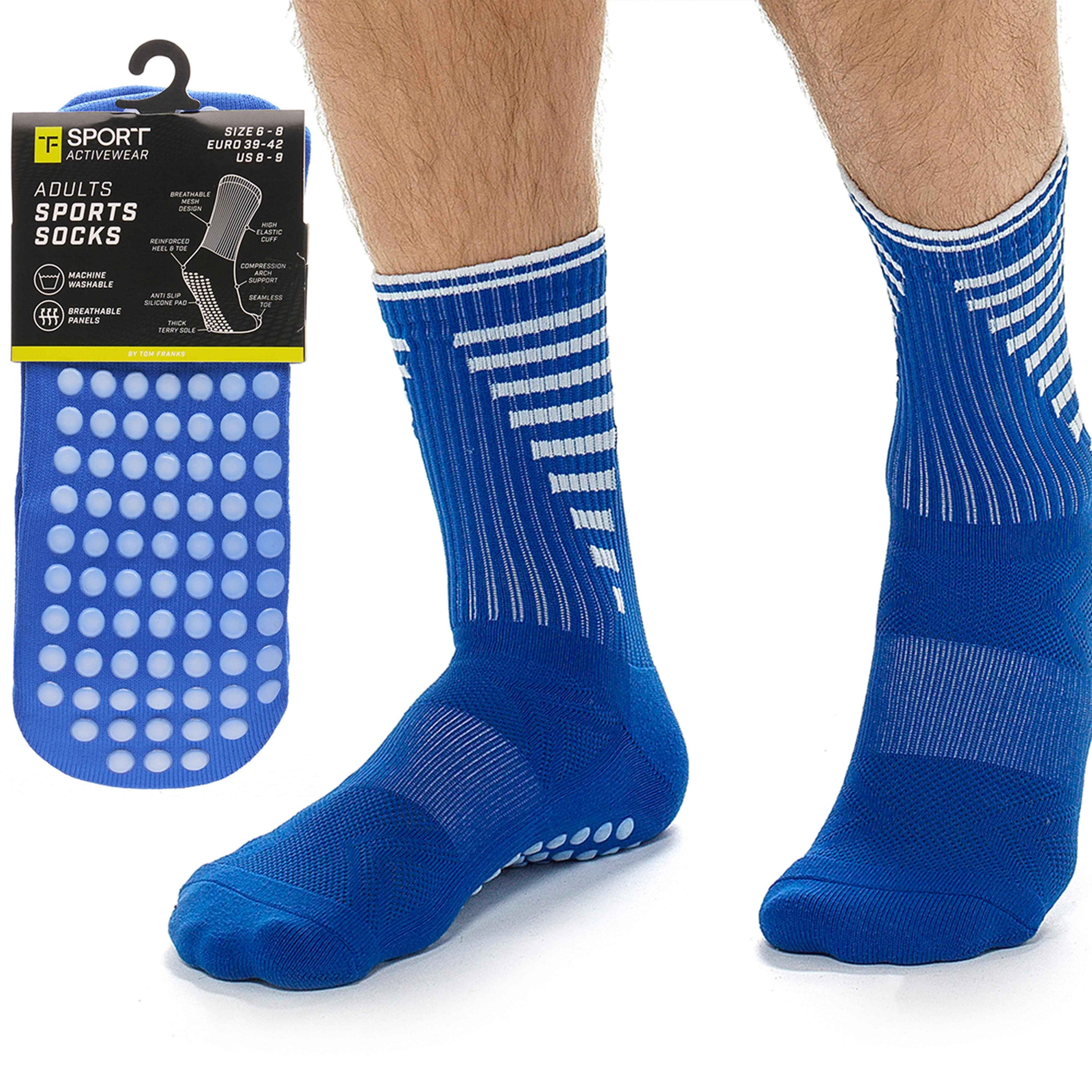 3 Pairs Blue Anti Slip Football Grip Socks for Men Sports Socks for Gym Running Yoga Trekking Hiking by Sock Stack