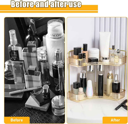 Makeup Organizer Perfume Cosmetic Storage with 2 Layers Gold