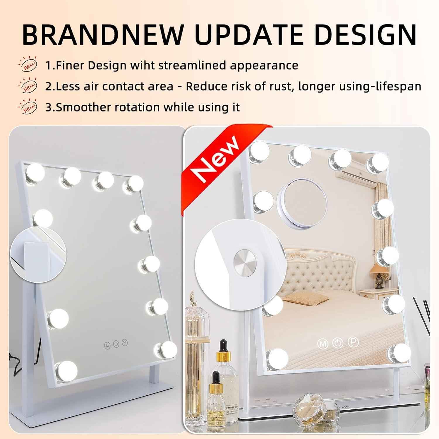 FENCHILIN Vanity Makeup Mirror with Lights 12 LED Bulbs 10X Magnifying