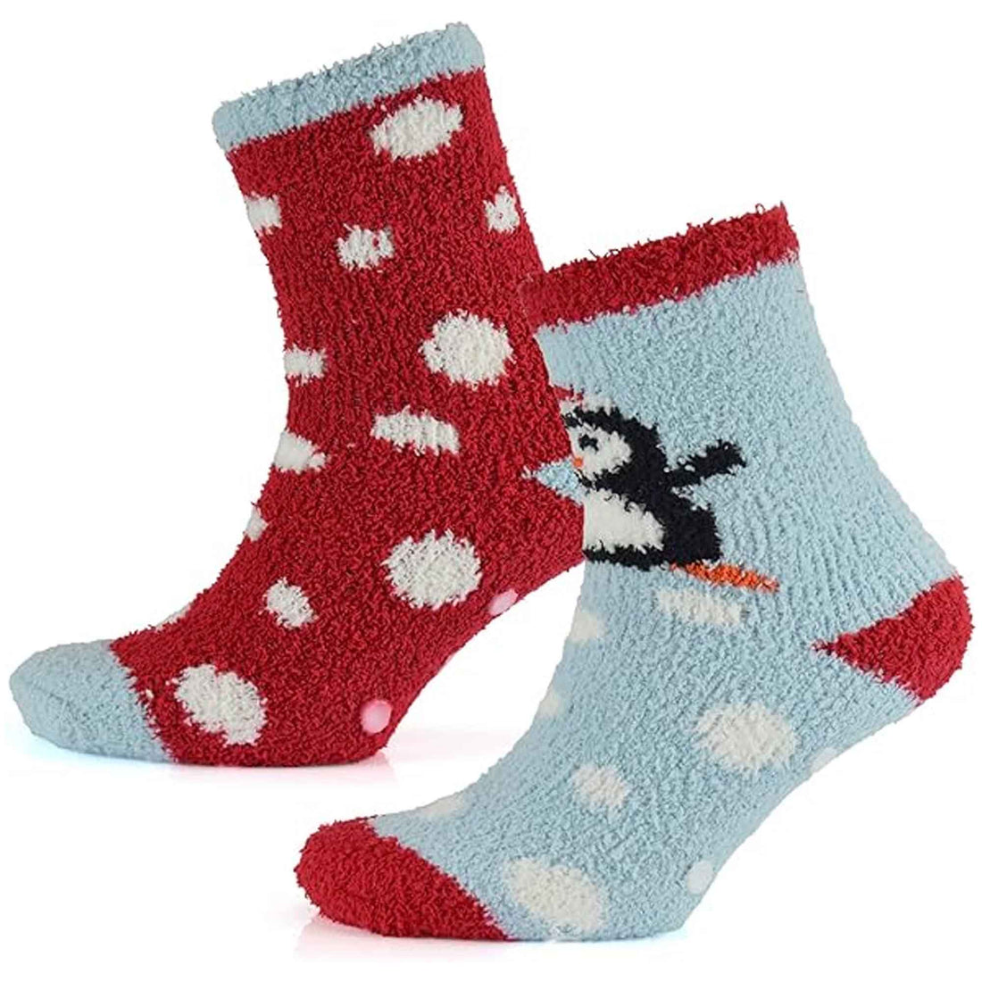 4 Pairs Ladies Christmas Slipper Socks Non-Skid Gripper Soles Winter Stocking Filler Gift Festive Rudolph Penguin Designs Sock Stack