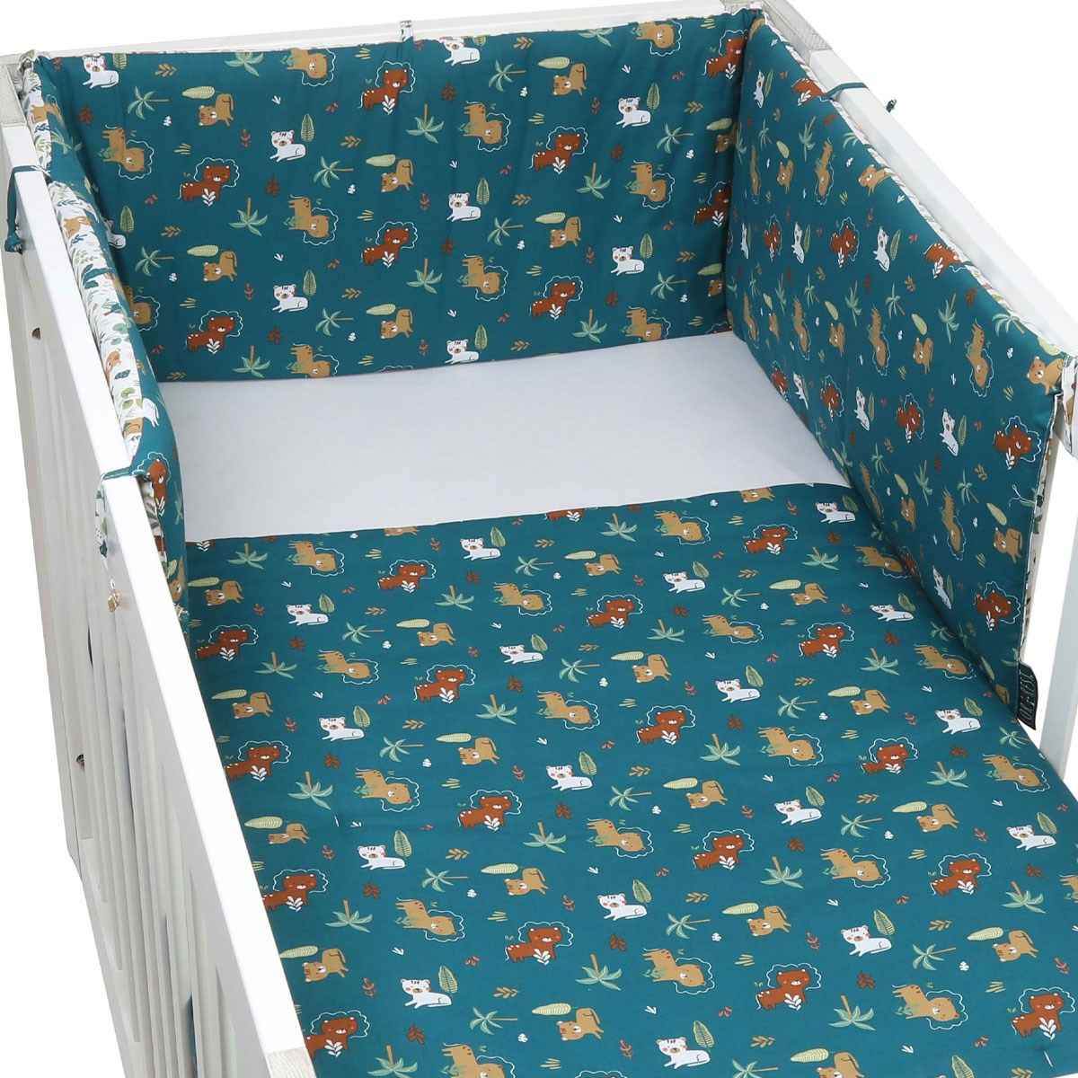 FORREST 3 Piece Reversible Cot Bed Set – Organic Cotton Baby Bedding - Jungle