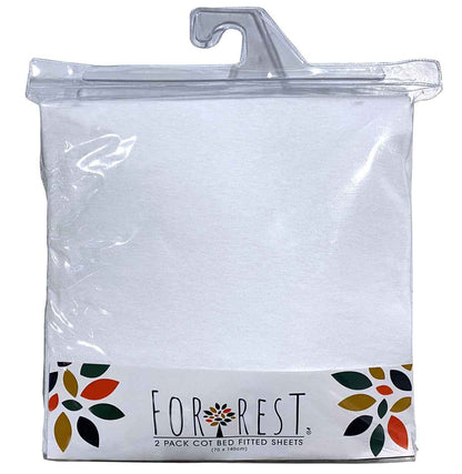 Forrest Cotton Fitted Sheets – Pack of 2, 140 x 70 cm Cot Bed Size, White