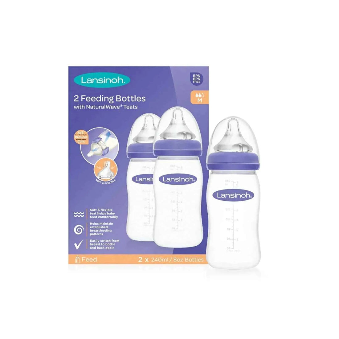 Lansinoh Feeding Bottles with NaturalWave Teat 240ml Pack of 2