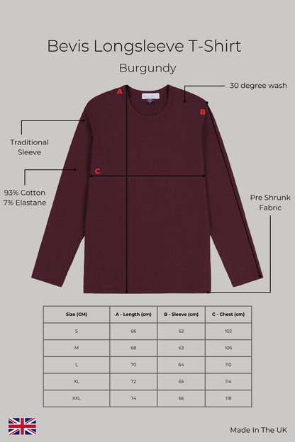 Bevis Long Sleeve Cotton T-shirt - Burgundy