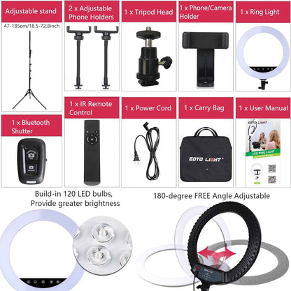 18 Inch LED Ring Light with Tripod Stand Touch Panel Remote for Makeup Studio Eoto