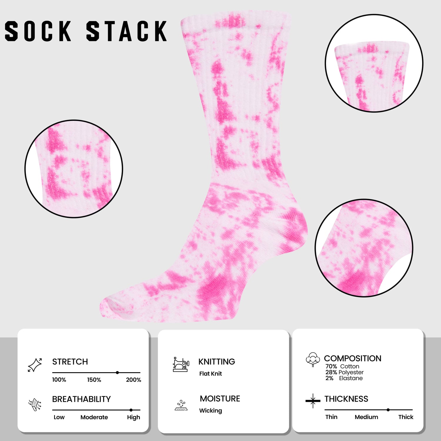 5 Pack Tie Dye Sport Socks Cotton Durable Blend for Casual &amp; Everyday Designer Wear Unisex by Sock Stack