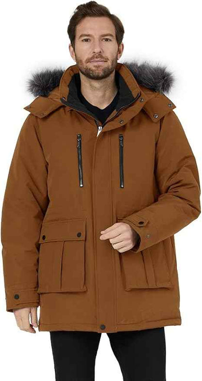Mens Long Winter Puffer Jacket Windproof Cotton Padded Brown Size S