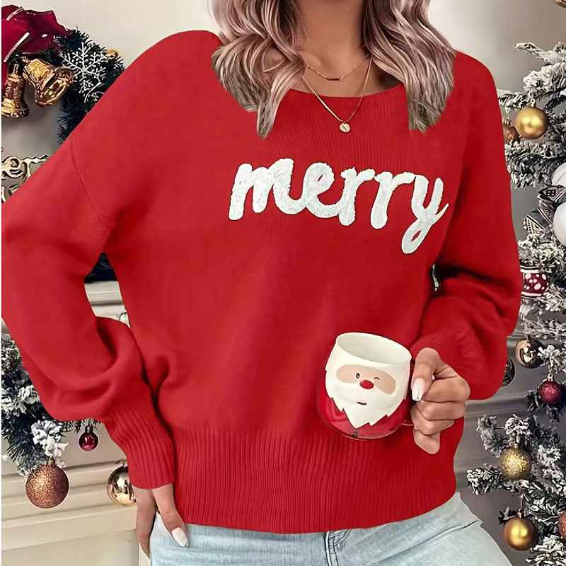 Knitted Women Crew Neck Sweater Loose Pullover Female Jumper Elegant Spring Warm Spring New Year Trendy Christmas Sweater