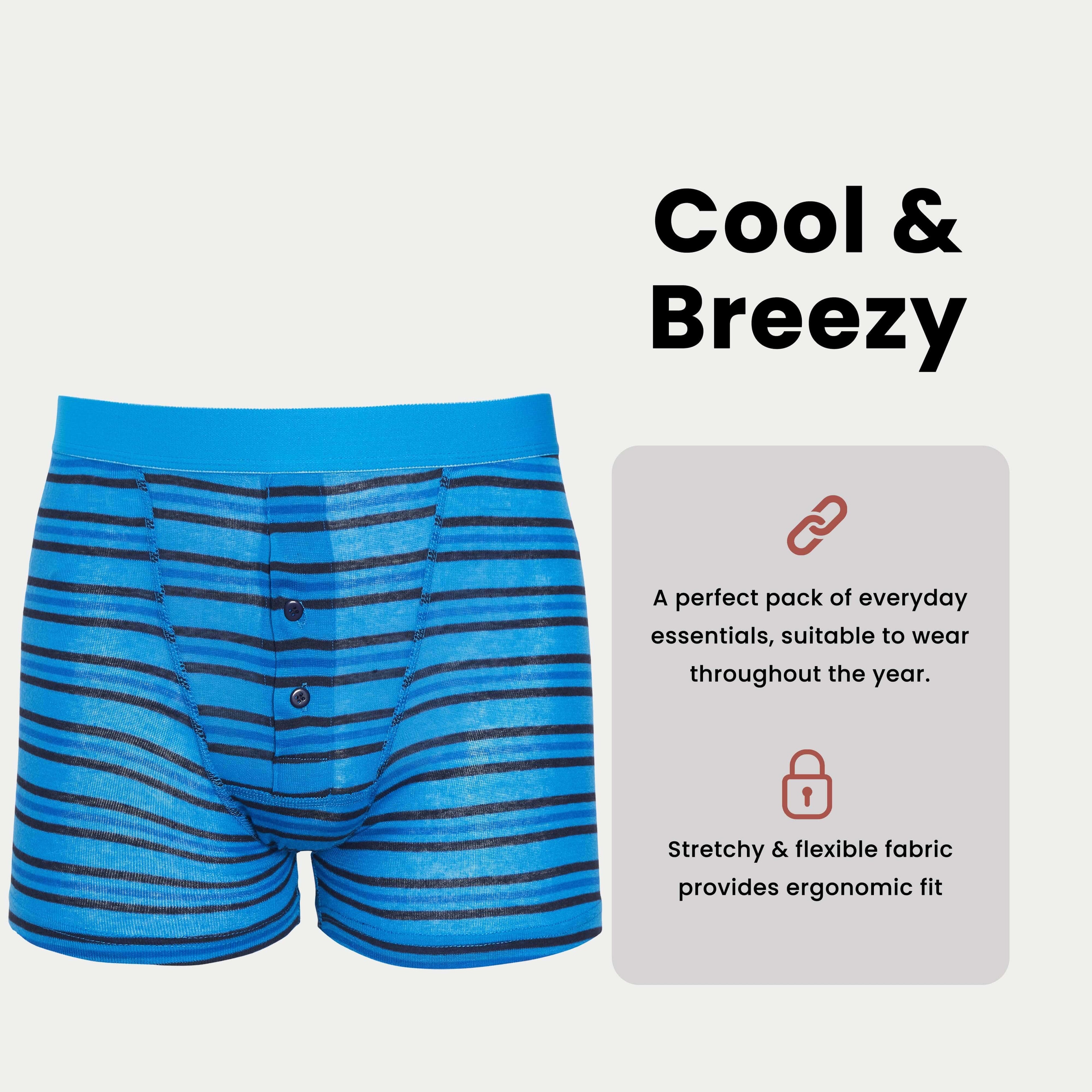 6 Pack Blue Navy Striped Cotton Stretch Boxer Shorts Menswear Classic Breathable Activewear Soft and Durable Underwear by Sock Stack