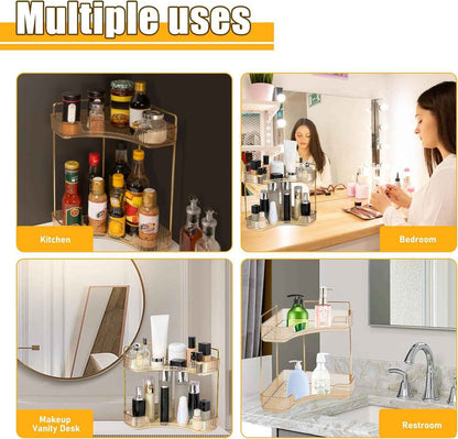 Makeup Organizer Perfume Cosmetic Storage with 2 Layers Gold