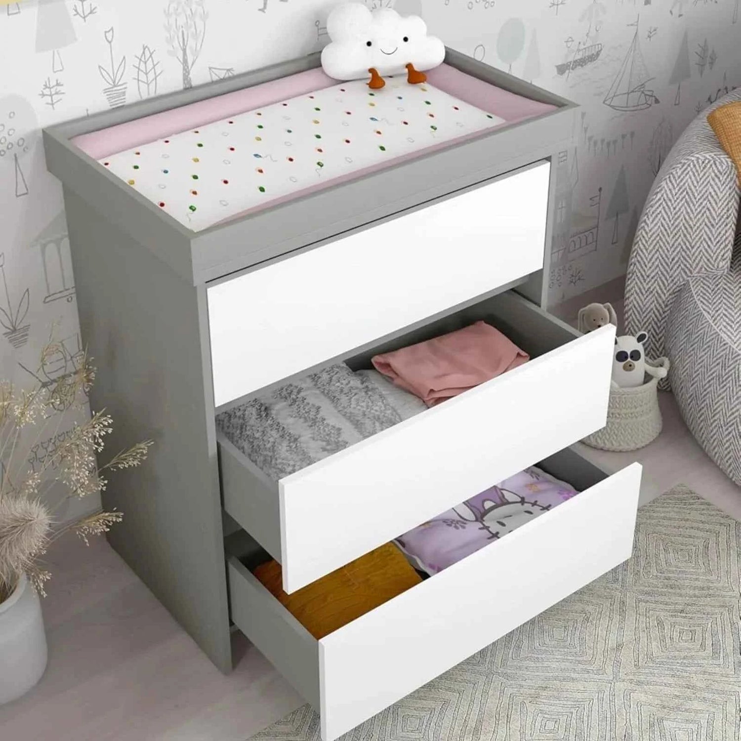 Shefa Kids 880 Baby Changing Unit - Grey/White