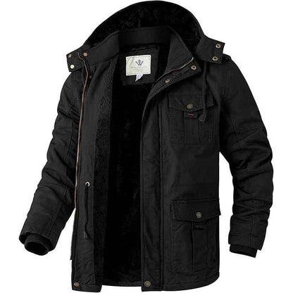 Mens Winter Parka Jacket Thick Fleece Lining Hooded Coat WenVen, Black