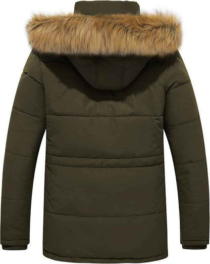 Mens Fleece Jacket Windbreaker Parka Removable Hood Army Green S WenVen