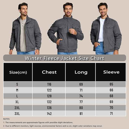 Mens Winter Fleece Cargo Jacket Thick Military Bomber Grey Size L KEFITEVD