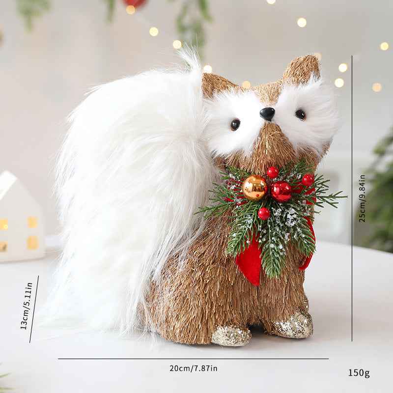 Straw Christmas Elk Squirrel Ornaments Christmas Scene Layout