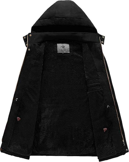 Mens Winter Parka Jacket Thick Fleece Lining Hooded Coat WenVen, Black