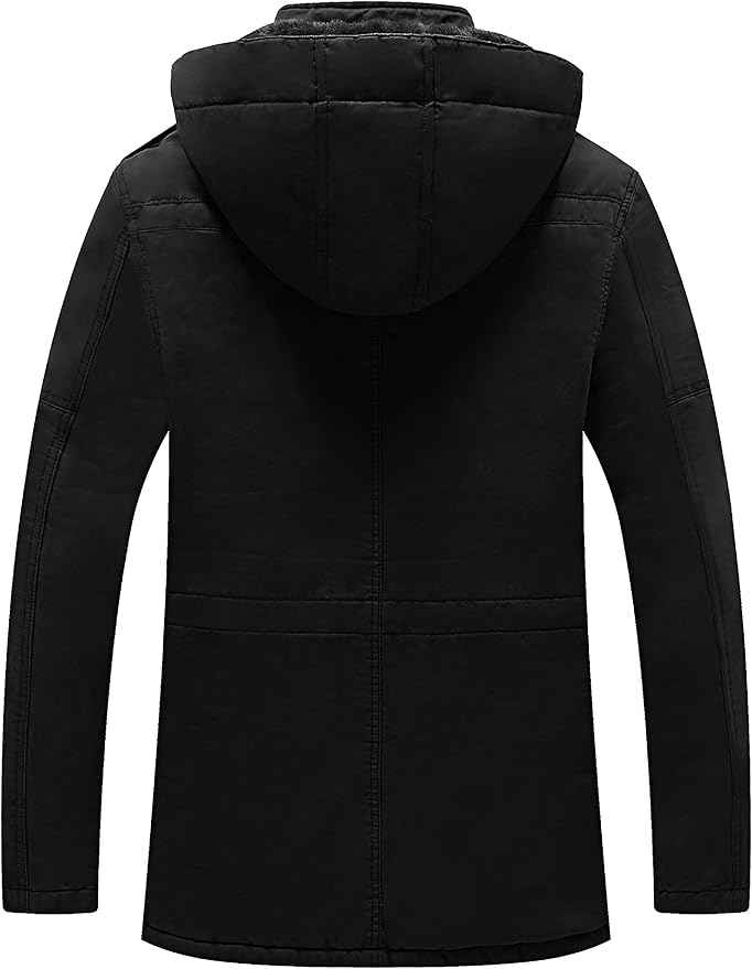Mens Winter Parka Jacket Thick Fleece Lining Hooded Coat WenVen, Black