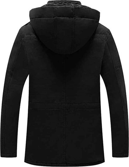 Mens Winter Parka Jacket Thick Fleece Lining Hooded Coat WenVen, Black