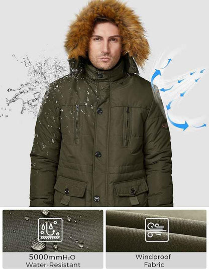 Mens Fleece Jacket Windbreaker Parka Removable Hood Army Green S WenVen