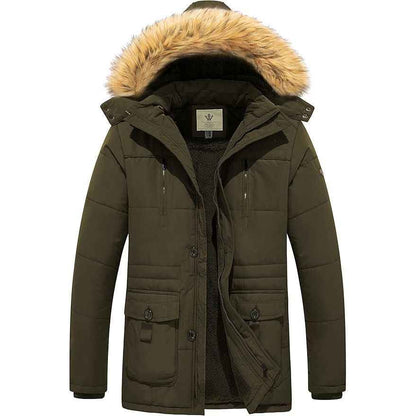 Mens Fleece Jacket Windbreaker Parka Removable Hood Army Green S WenVen