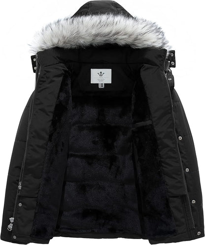 Mens Winter Parka Jacket Puffer Coat Thick Cotton Hooded Black, Size L