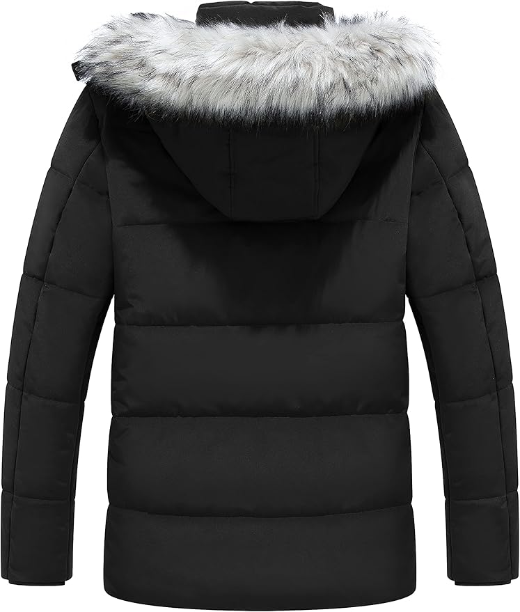 Mens Winter Parka Jacket Puffer Coat Thick Cotton Hooded Black, Size L