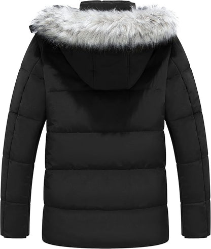 Mens Winter Parka Jacket Puffer Coat Thick Cotton Hooded Black, Size L