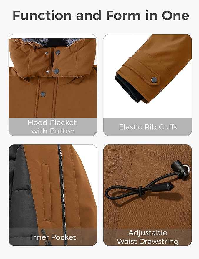 Mens Long Winter Puffer Jacket Windproof Cotton Padded Brown Size S