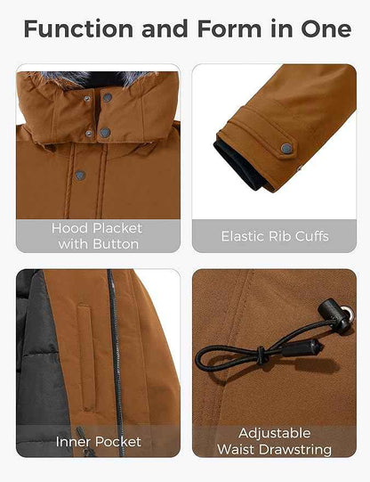 Mens Long Winter Puffer Jacket Windproof Cotton Padded Brown Size S