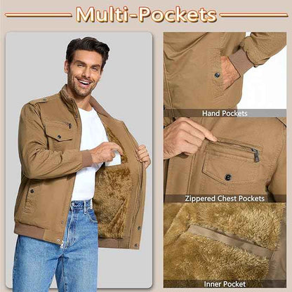 Mens Military Bomber Jacket Cargo Cotton Windbreaker Brown Size XL KEFITEVD