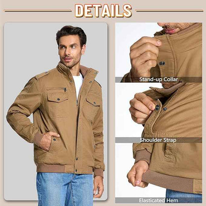 Mens Military Bomber Jacket Cargo Cotton Windbreaker Brown Size XL KEFITEVD