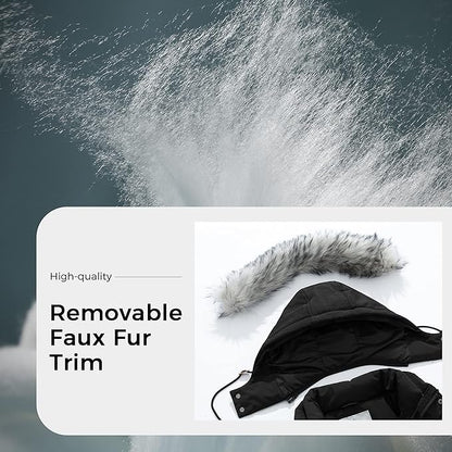 Mens Winter Parka Jacket Puffer Coat Thick Cotton Hooded Black, Size L