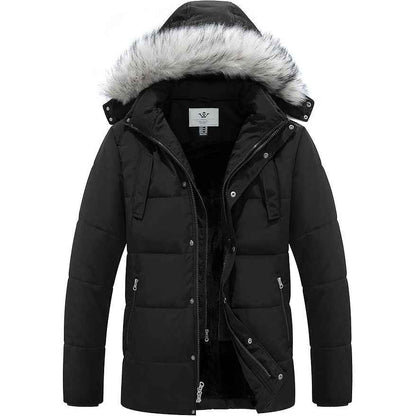 Mens Winter Parka Jacket Puffer Coat Thick Cotton Hooded Black, Size L