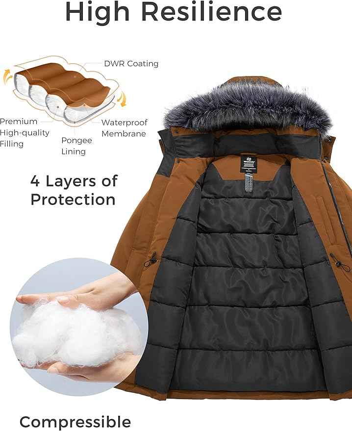 Mens Long Winter Puffer Jacket Windproof Cotton Padded Brown Size S