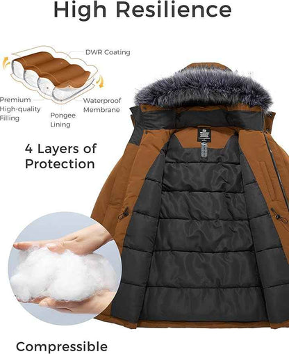 Mens Long Winter Puffer Jacket Windproof Cotton Padded Brown Size S