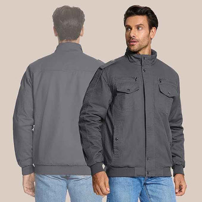 Mens Winter Fleece Cargo Jacket Thick Military Bomber Grey Size L KEFITEVD