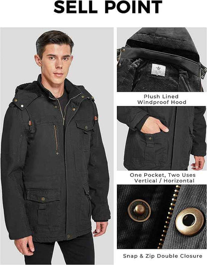 Mens Winter Parka Jacket Thick Fleece Lining Hooded Coat WenVen, Size M