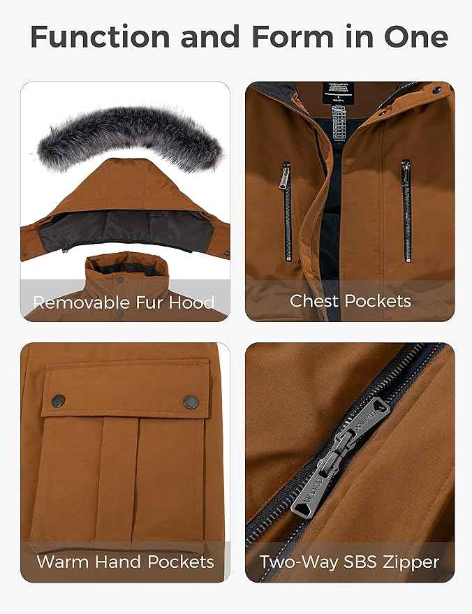 Mens Long Winter Puffer Jacket Windproof Cotton Padded Brown Size S