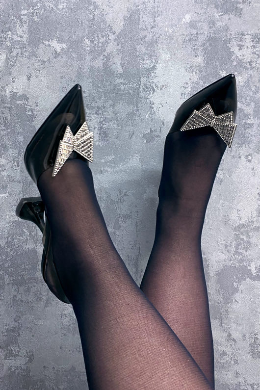 Black Crystal Embellished Court Heels