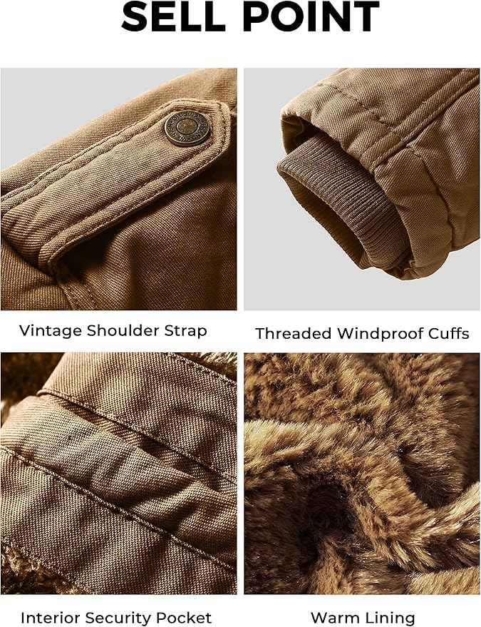 Mens Winter Parka Jacket Thick Fleece Lining Hooded Coat WenVen, Size XL