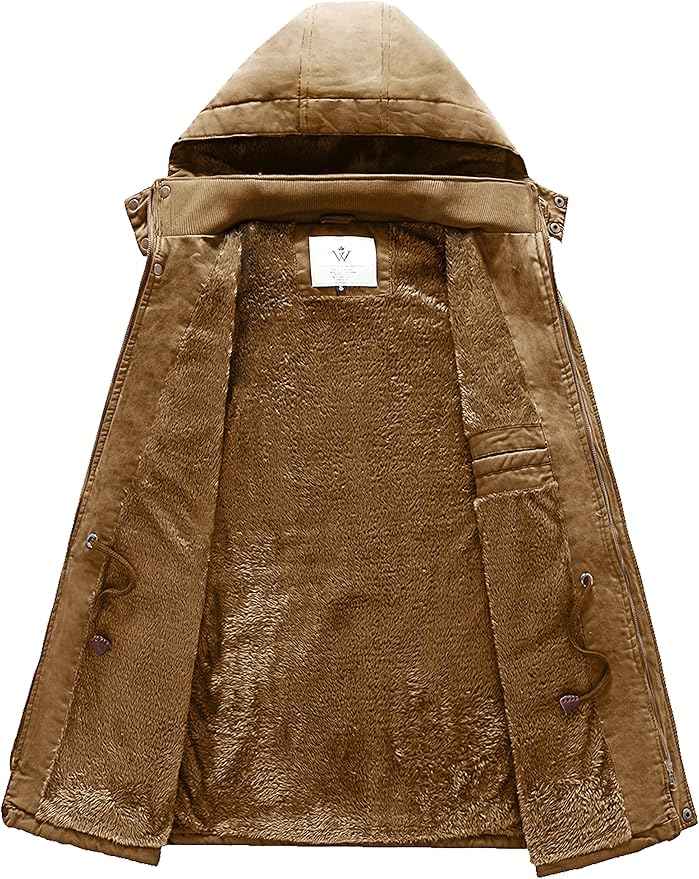 Mens Winter Parka Jacket Thick Fleece Lining Hooded Coat WenVen, Size XL