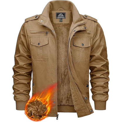 Mens Military Bomber Jacket Cargo Cotton Windbreaker Brown Size XL KEFITEVD