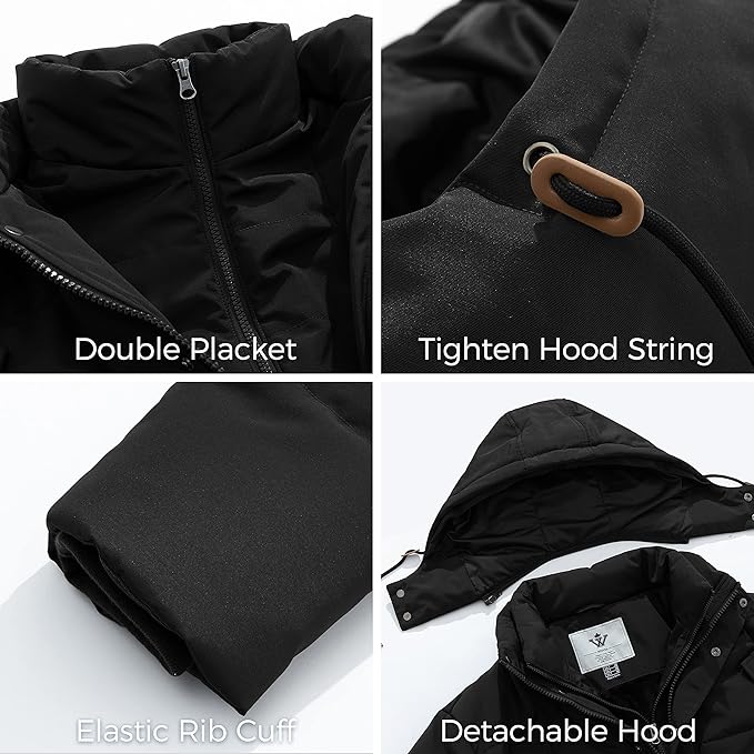 Mens Winter Parka Jacket Puffer Coat Thick Cotton Hooded Black, Size L