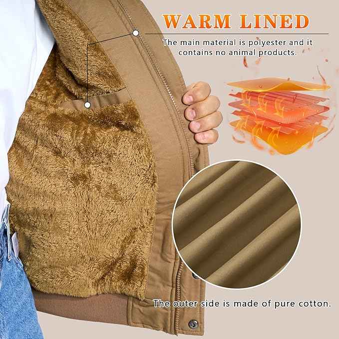 Mens Military Bomber Jacket Cargo Cotton Windbreaker Brown Size XL KEFITEVD