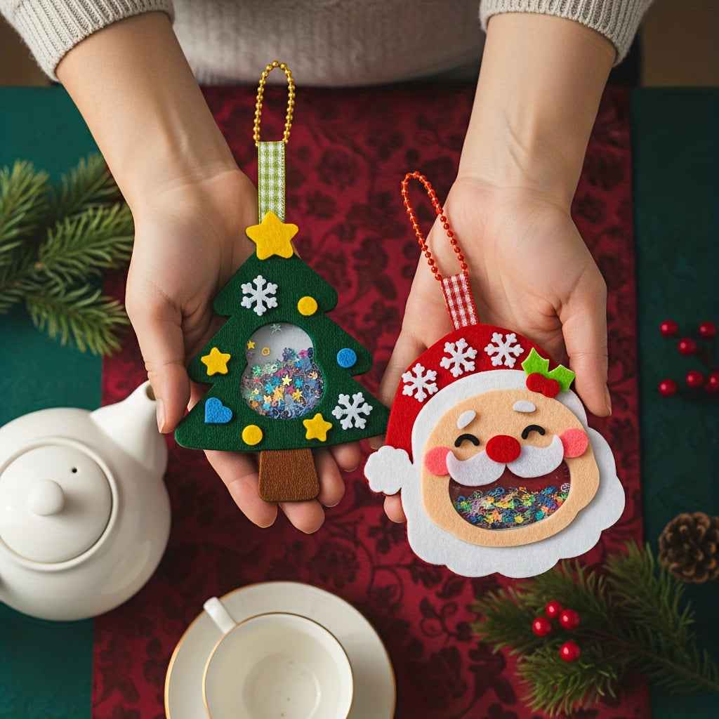 4pcs Christmas Felt Applique Kit, Handmade Ornament Material Set HolidayDecorations, Four Styles Santa Claus, Wreath, Christmas Tree, Crystal Ball, 1 Set Of Materials, Suitable For Festive Gifts,