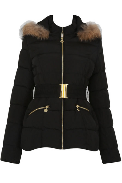 Black Padded Fur Hood Jacket