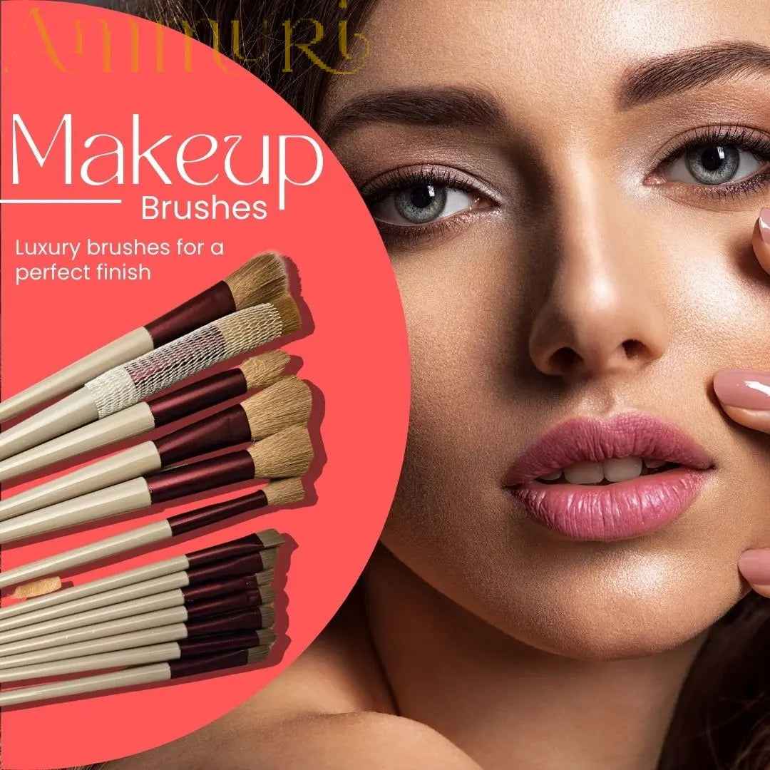 Ammuri 13-Piece Professional Vegan Makeup Brushes Set with Travel Pouch