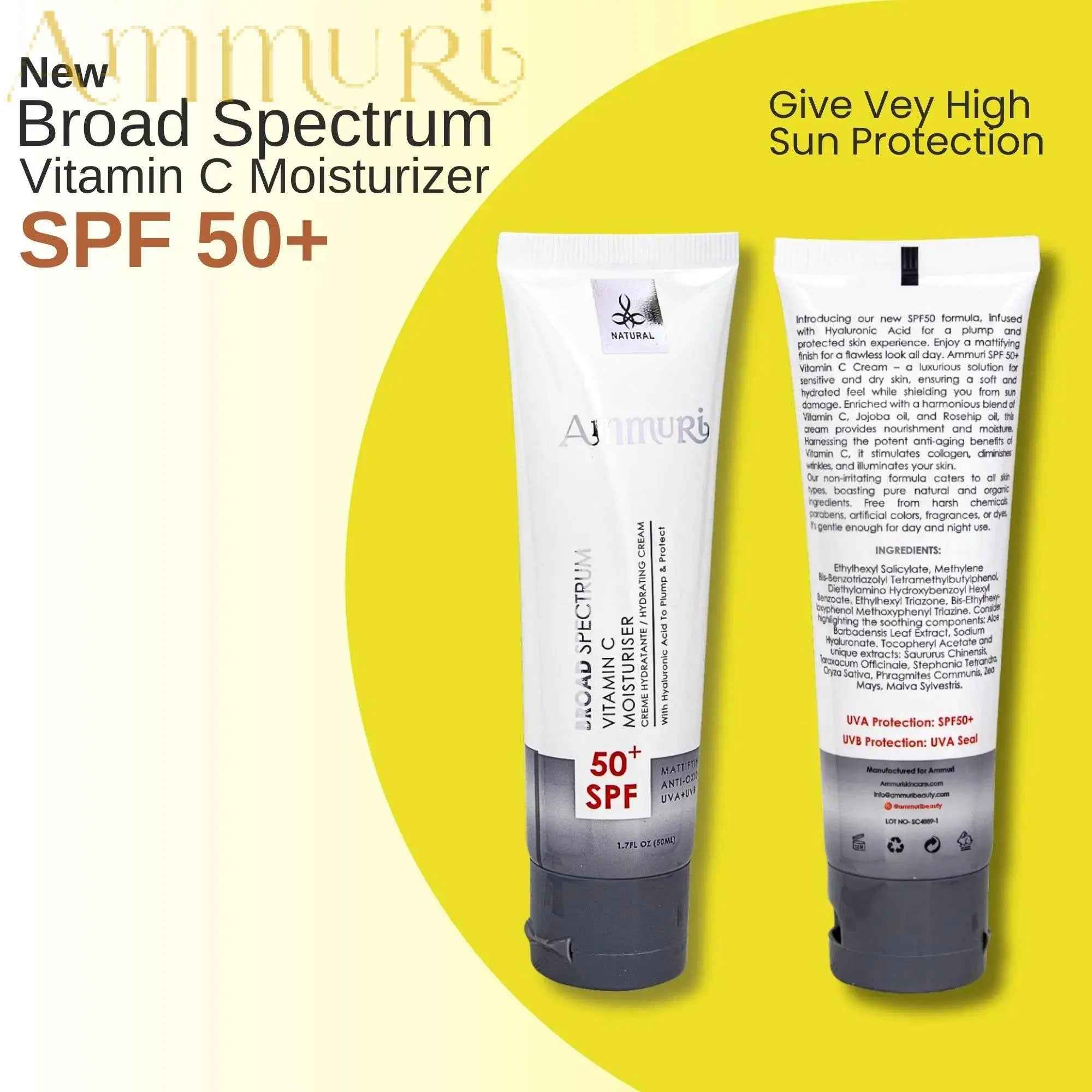 Ammuri Vitamin C Day Cream SPF50 - Brightening Moisturizer Sun Protection